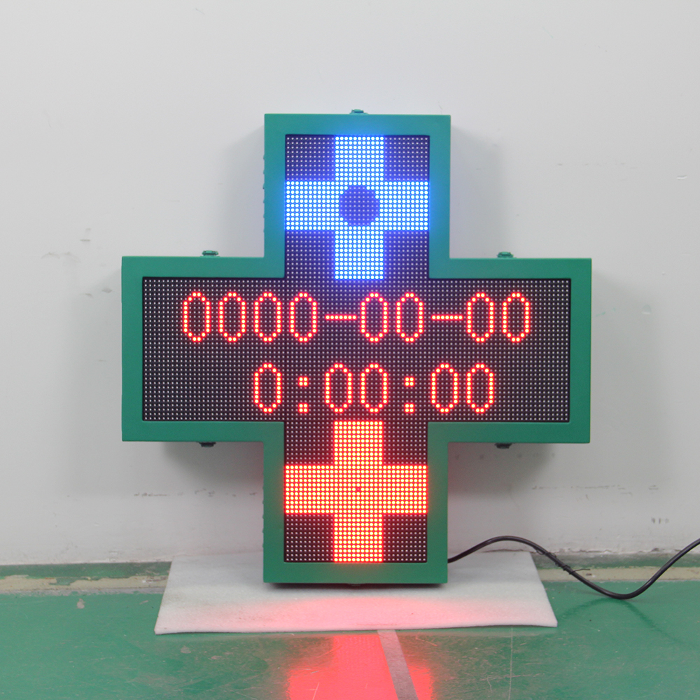 P6 Outdoor Single Sided Programmable Full Color Pharmacy Cross Led Display Panel Temperature Digital Signage Factory Price
