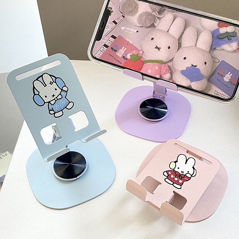Cartoon Miffy rotatable foldable metal phone holder  portable tablet holder  lazy person  TV show watching tool