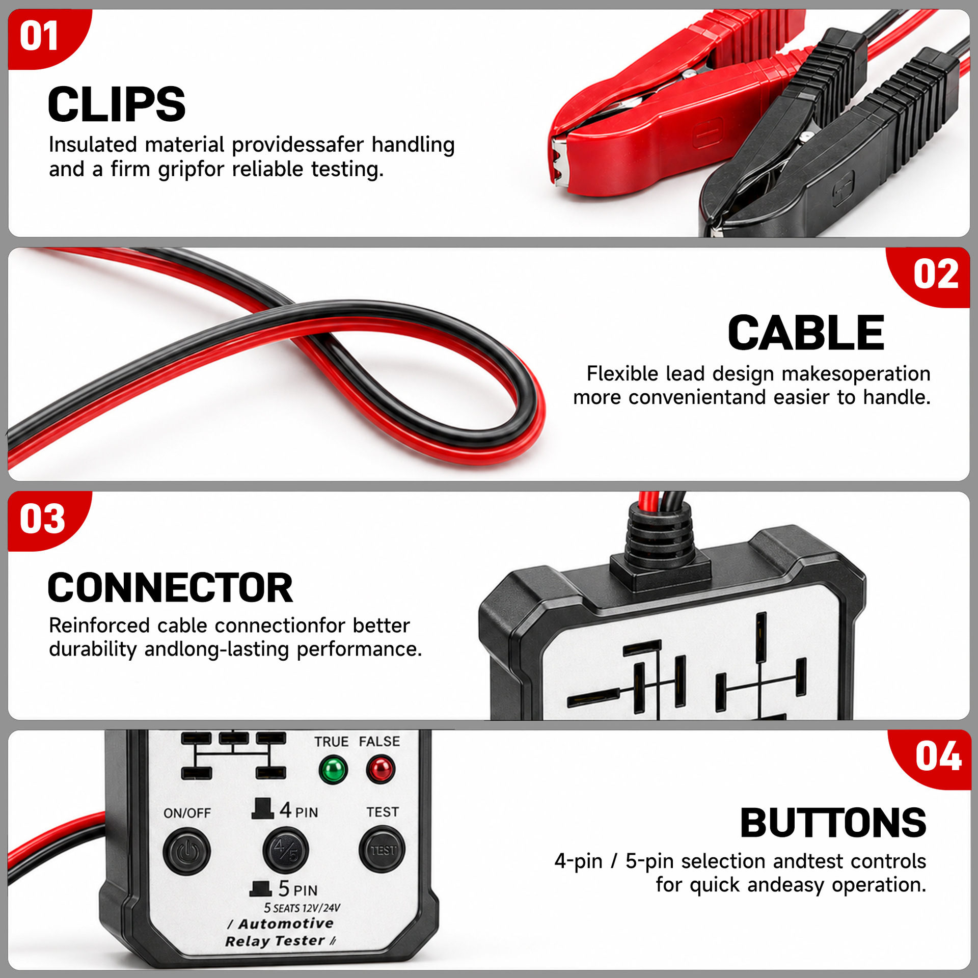 12V Car Motorcycle Battery Tester, Automotive Circuit Repair Tool for Lead Acid Batteries