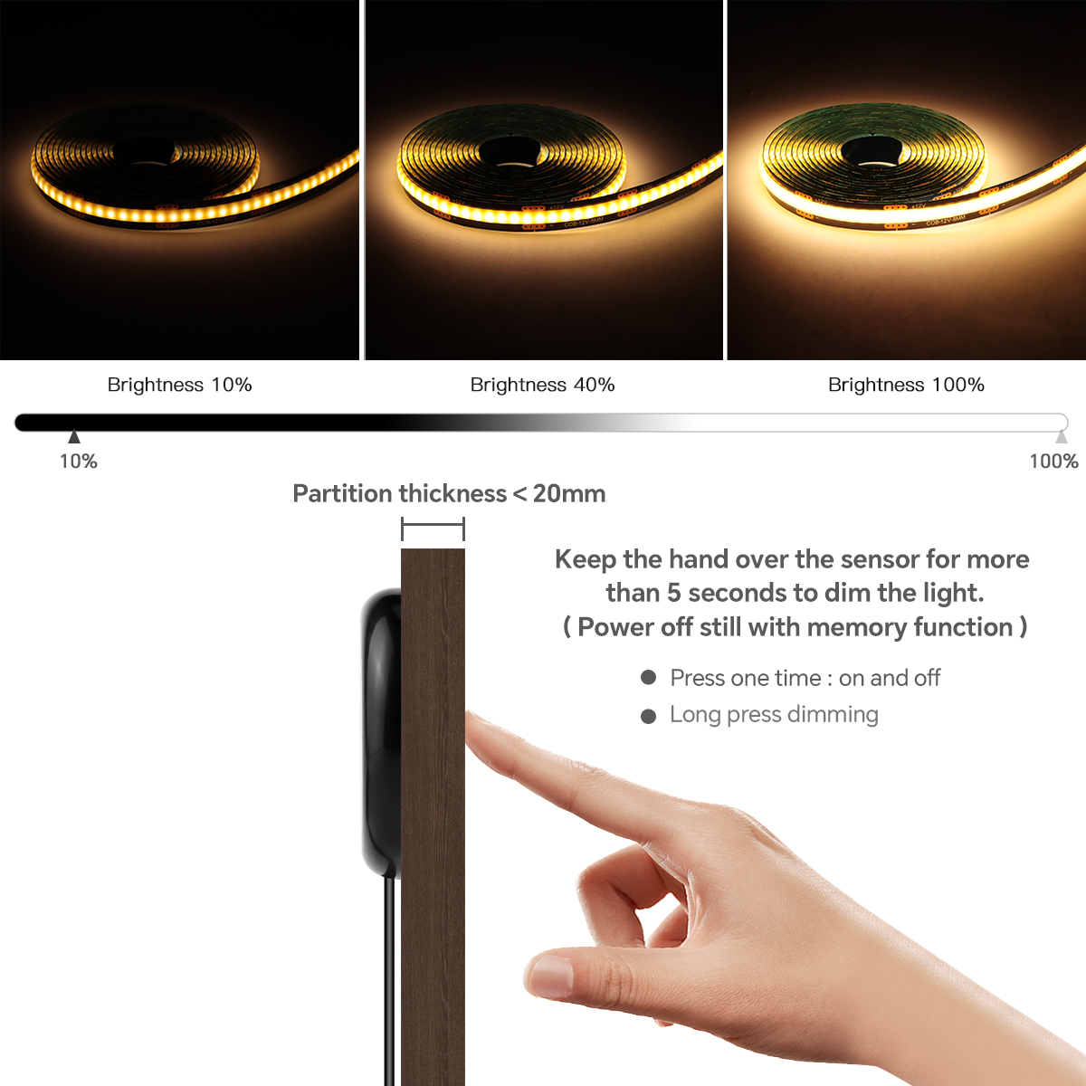 Smart Penetrable Wood COB LED Strip Touch Sensor Light 1-6 PCS 2m Black PCB Embedded Cabinet TV Wall Backlight Parallel Lights