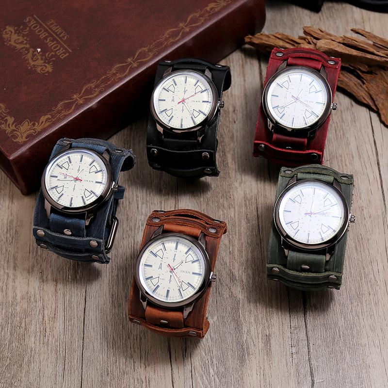 New Retro Leather Watch with Adjustable Punk-Style Men's Leather Bracelet