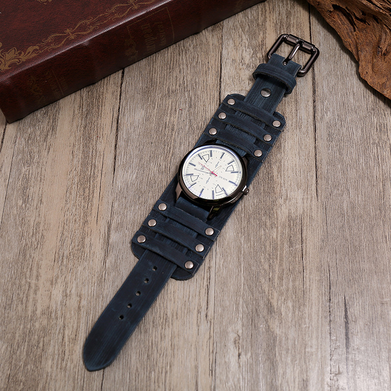 New Retro Leather Watch with Adjustable Punk-Style Men's Leather Bracelet
