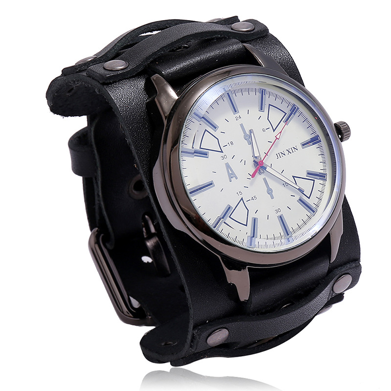 New Retro Leather Watch with Adjustable Punk-Style Men's Leather Bracelet