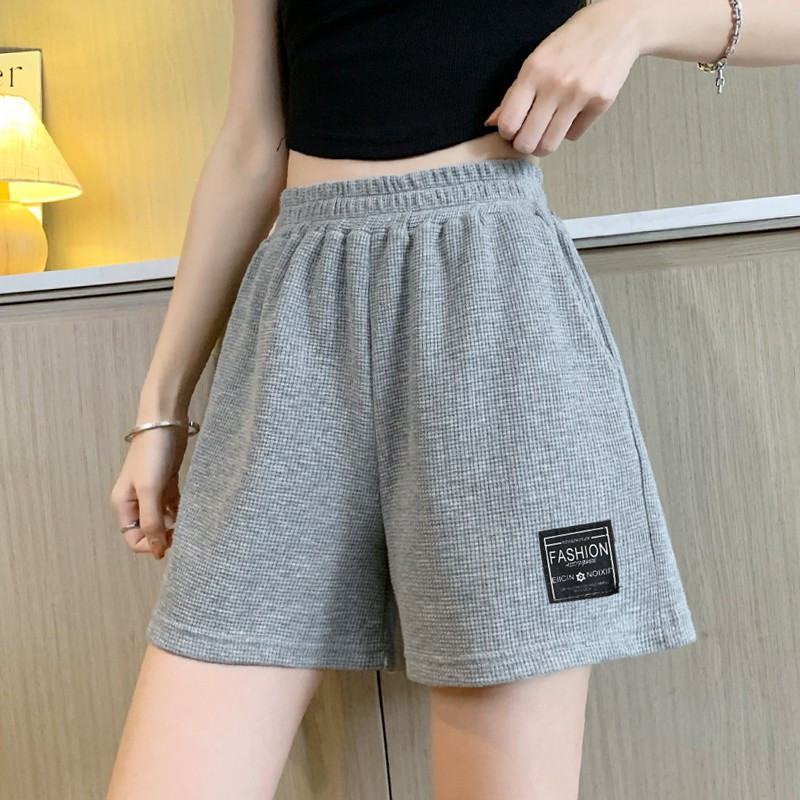Women's Waffle Knit Sports Shorts 2026 Summer New Arrival, Korean Style, Loose High Waisted, Casual Wide Leg Hot Pants for Home