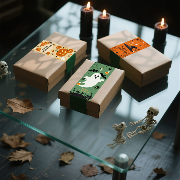 12pcs/packHalloween gift box decorative seal stickers with pumpkin, ghost, bat, spider web patterns, gift candy box packaging ad