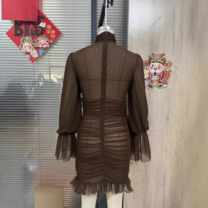 Free delivery of high-quality 2026 new summer women's clothing hot selling V-neck long sleeved shirt skirt chiffon short skirt