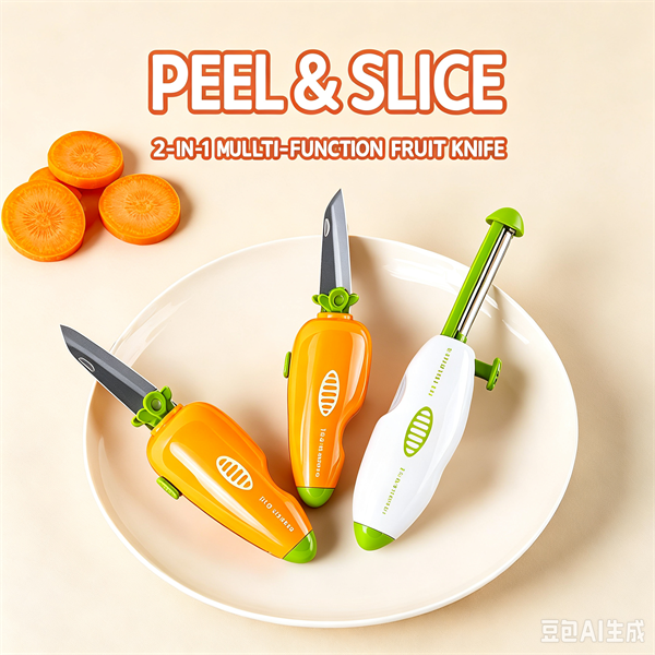 2 in 1 Vegetable Fruit Peeler Carrot Shape Potato Peeler with Fruit Knife Portable Kitchen Peeling Tool for Carrot Potato Fruit