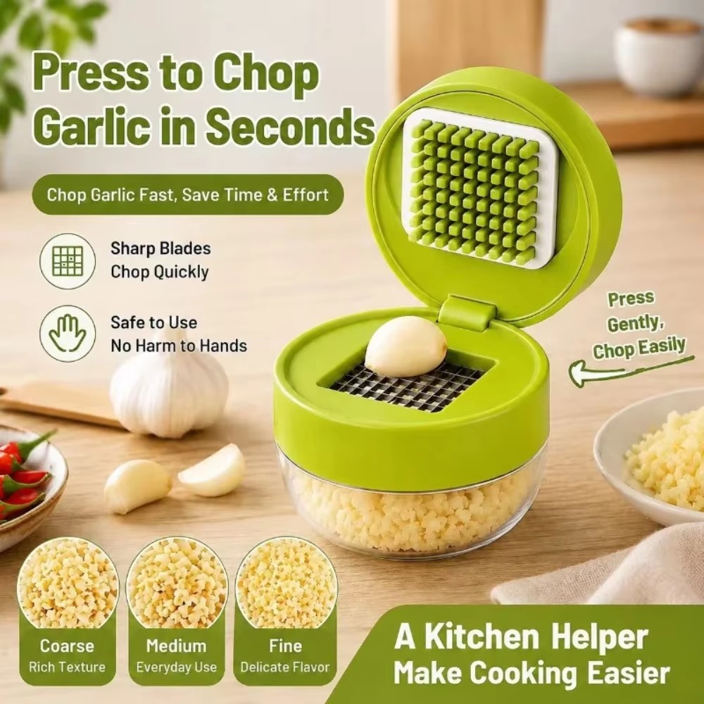 1PC Multifunctional Garlic Press Manual Mincer,PET and Stainless Steel Garlic Slicer Handheld Ginger Masher with Storage Case