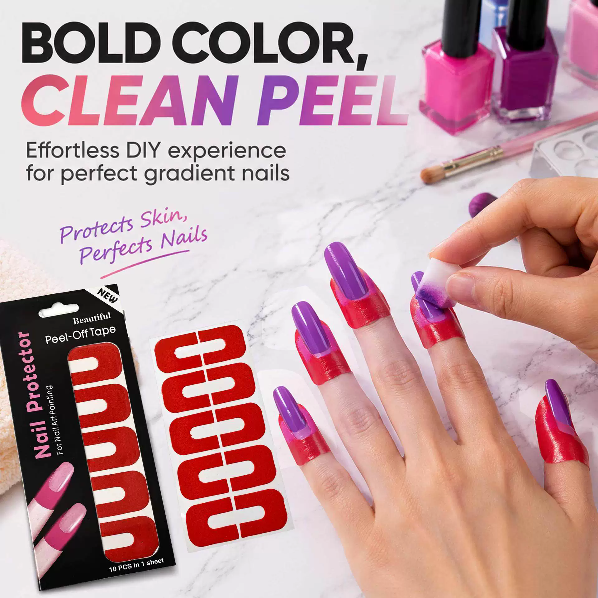 10Pcs Colorful Nail Polish Protector For Fingers UV Protection Tape U Shape Peel Off Nail Polish Finger Guards Barrier Stickers