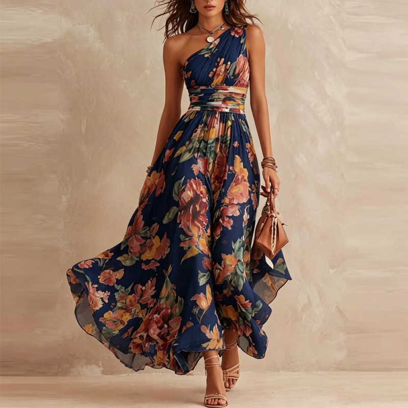 Free delivery of high-quality 2026 new summer women's clothing hot selling slanted shoulder sleeveless dress