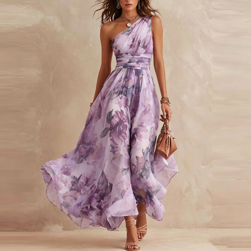 Free delivery of high-quality 2026 new summer women's clothing hot selling slanted shoulder sleeveless dress