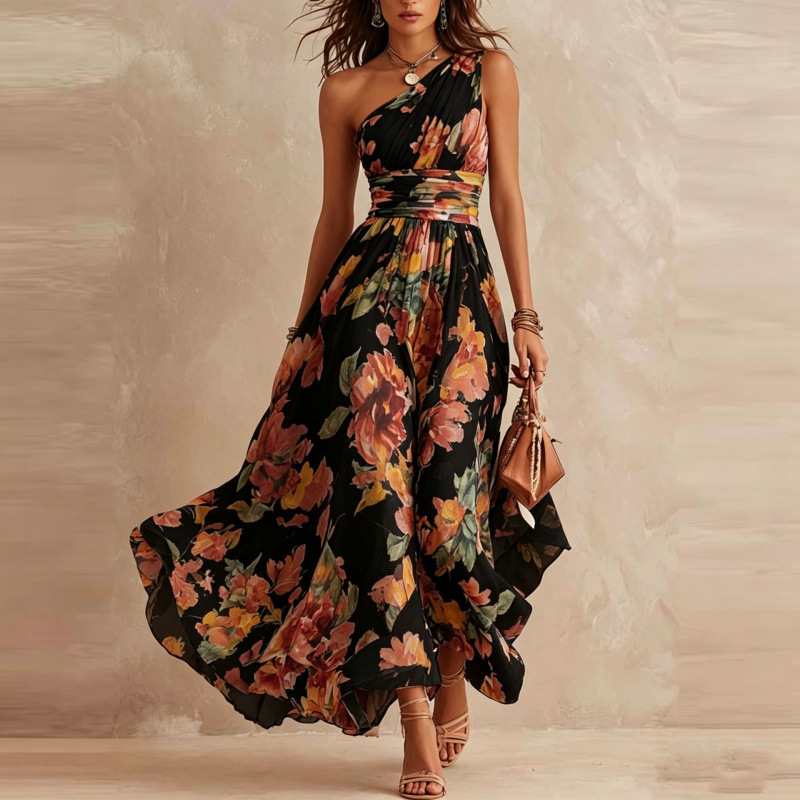 Free delivery of high-quality 2026 new summer women's clothing hot selling slanted shoulder sleeveless dress