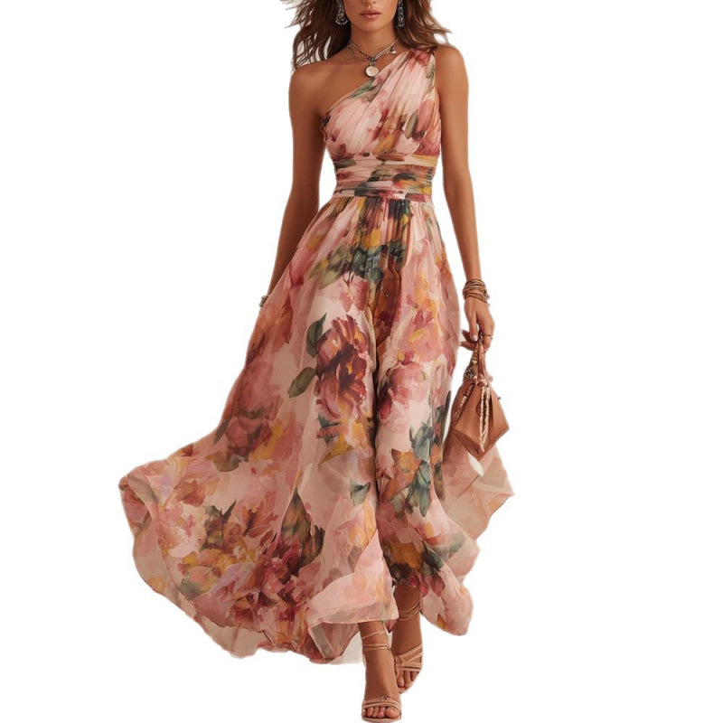 Free delivery of high-quality 2026 new summer women's clothing hot selling slanted shoulder sleeveless dress