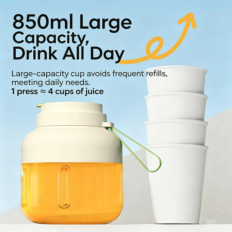 850ml Large Capacity Portable Juice Blender, 12-Blade USB Rechargeable Fruit Mixer with 2-in-1 Sports Lid, UK Charging for Home/
