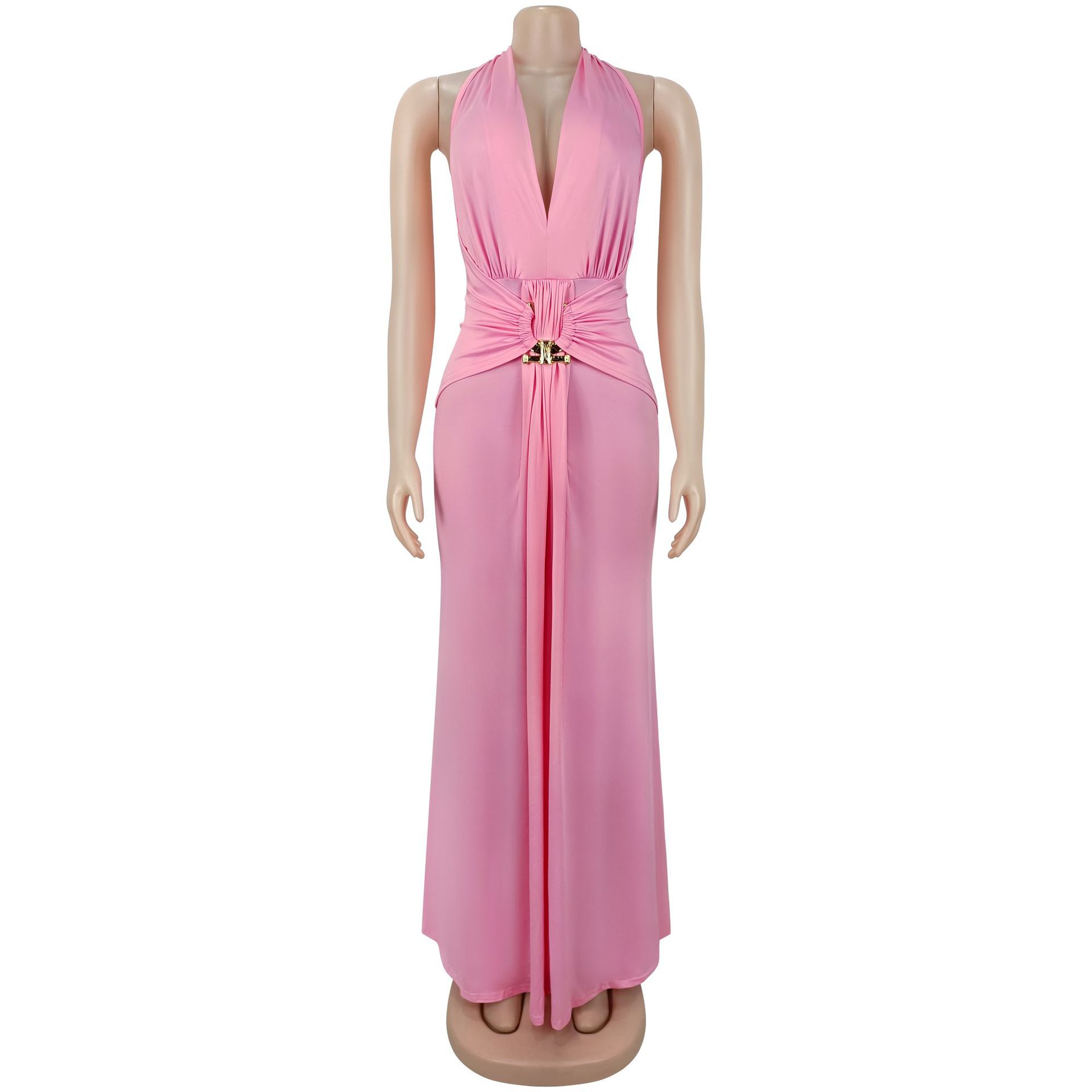 Deep V Neck Gown Elegant Evening Dress Fish Tail Silken Fabric Party Dress with Pleats Slim Fit for Banquet And Celebration