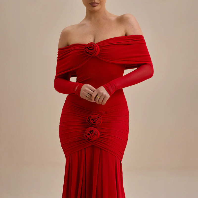 Free delivery of high-quality 2026 new summer women's clothing hot selling slim fit long sleeved one shoulder dress