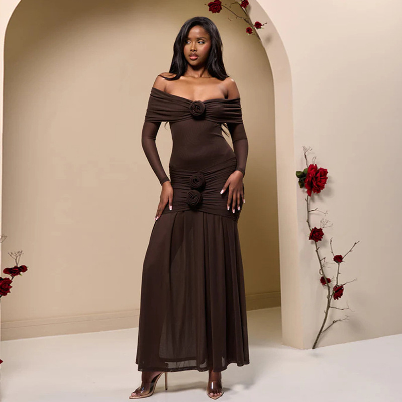 Free delivery of high-quality 2026 new summer women's clothing hot selling slim fit long sleeved one shoulder dress