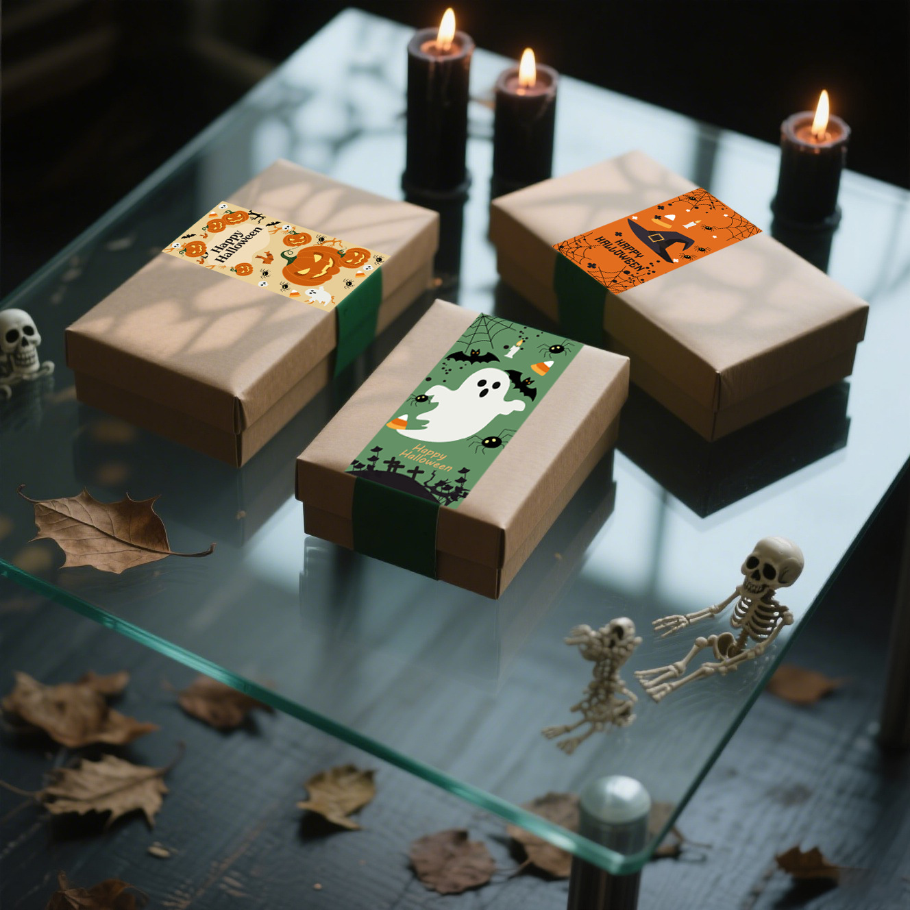 12pcs/packHalloween gift box decorative seal stickers with pumpkin, ghost, bat, spider web patterns, gift candy box packaging ad