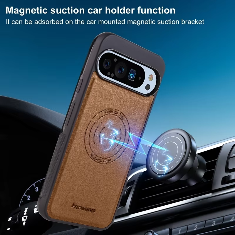 Luxury PU Leather Car Magnetic Phone Case for Google Pixel 10 9 Pro XL Pro 9A 7A 7 6A 6 Back Cover Wireless Charging Hoesje Bag