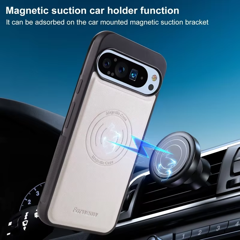 Luxury PU Leather Car Magnetic Phone Case for Google Pixel 10 9 Pro XL Pro 9A 7A 7 6A 6 Back Cover Wireless Charging Hoesje Bag