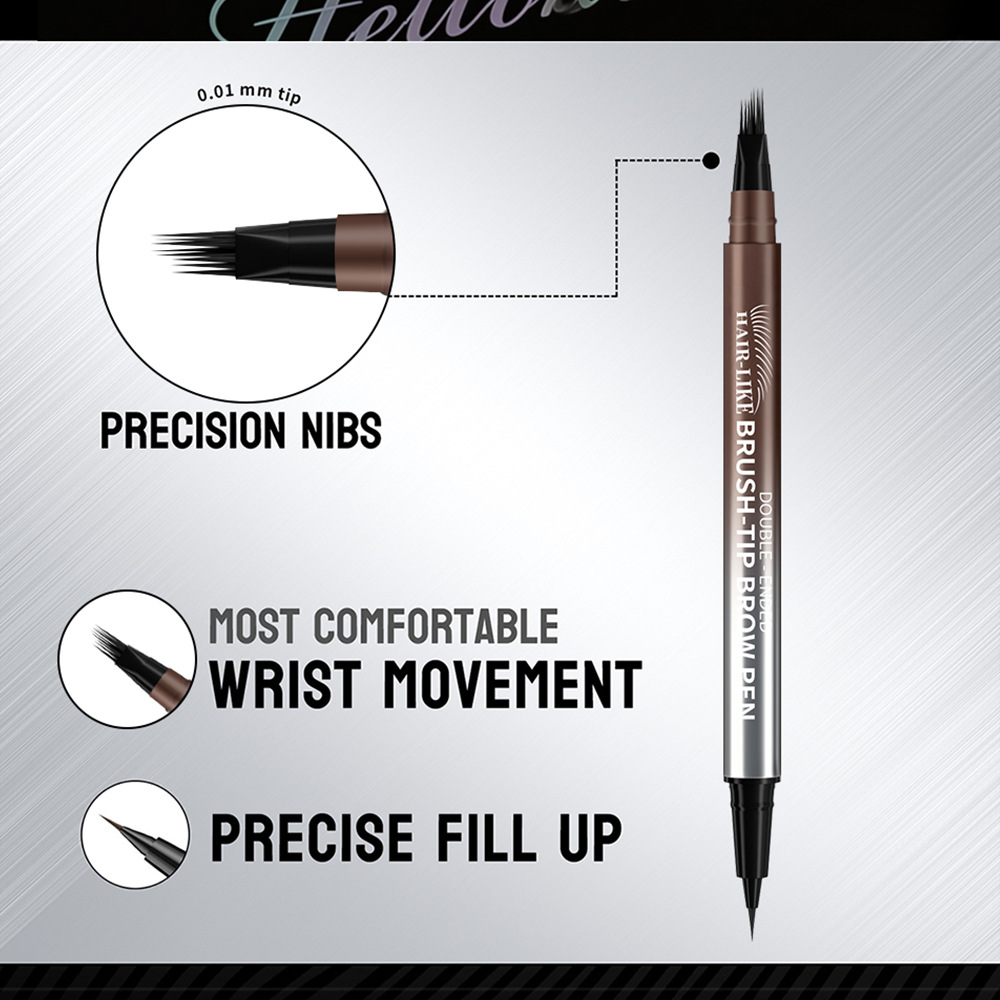 Waterproof, sweat-proof, smudge-resistant, natural and dimensional dual-ended eyebrow pencil