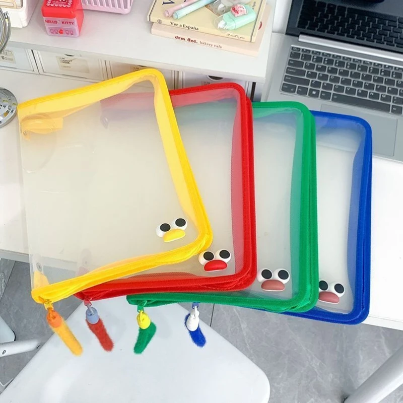 Thick Waterproof Macaron Color Large Capacity Transparent A4 File Bag Zipper Closure Hand-held Storage Bag