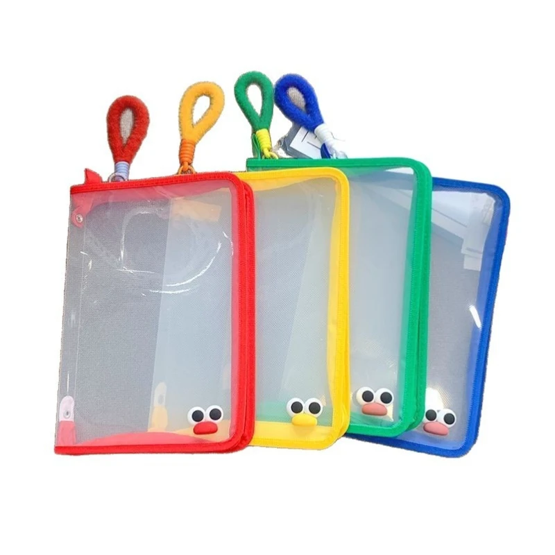 Thick Waterproof Macaron Color Large Capacity Transparent A4 File Bag Zipper Closure Hand-held Storage Bag