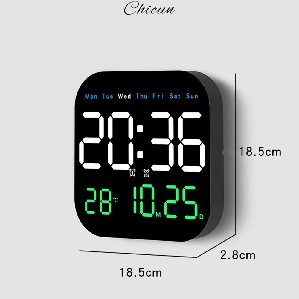 Digital Wall Clocks Temperature Date Week Dispaly Electronic Table Clock 12/24H Wall-mounted LED Alarm Clock Remote Control