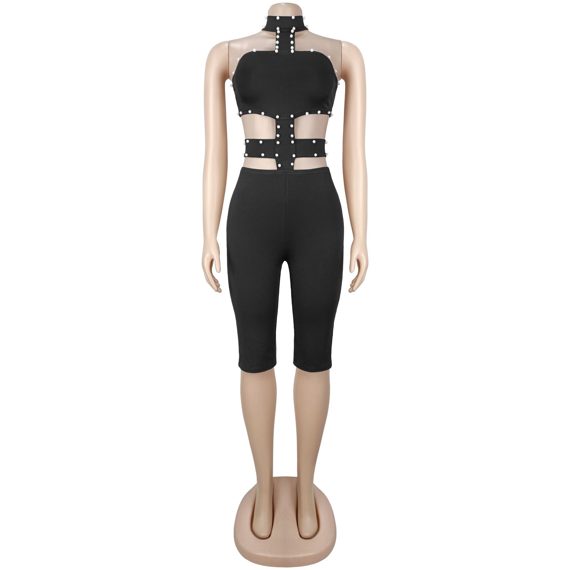 Sexy Halter Backless Rompers for Woman Jumpsuits Short Rave Festival Clothing Skinny Beading Club Party Bandage Bodycon Playsuit