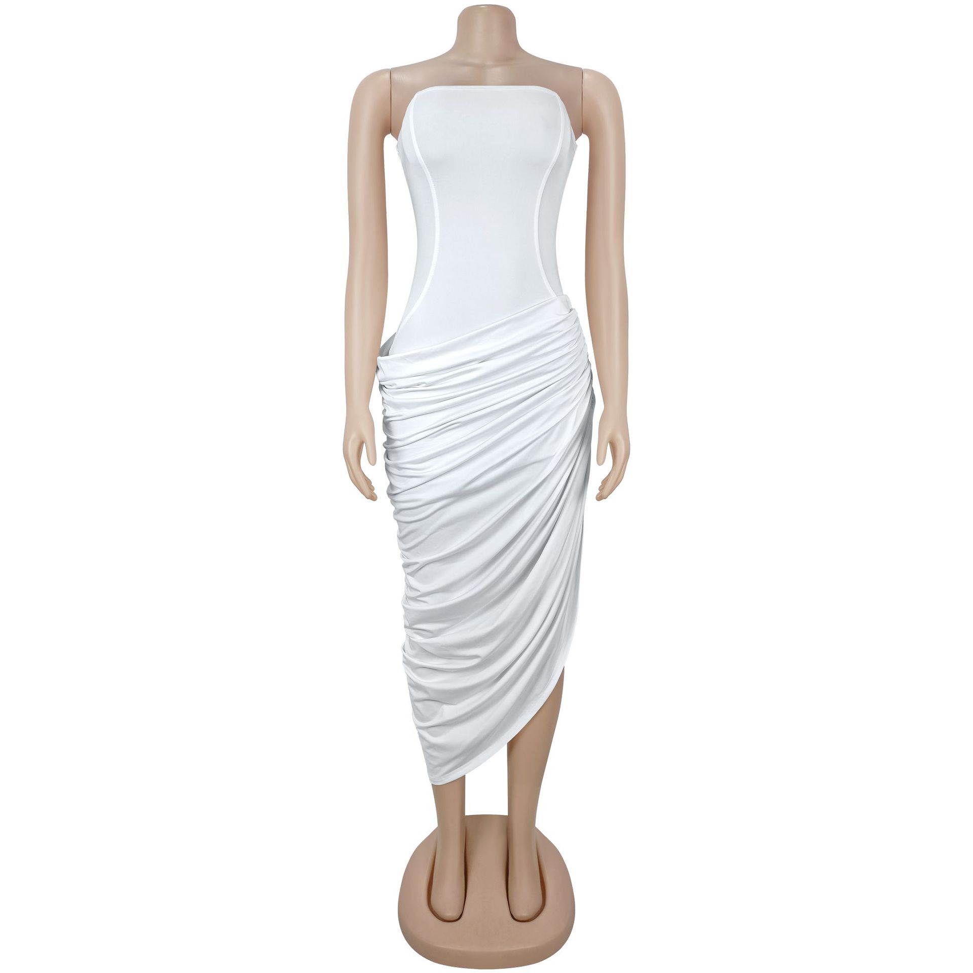 Women Sexy Off Shoulder Strapless Dress Ruched Slim Fit Bodycon Dress Back Tie Elegant Club Party Dress