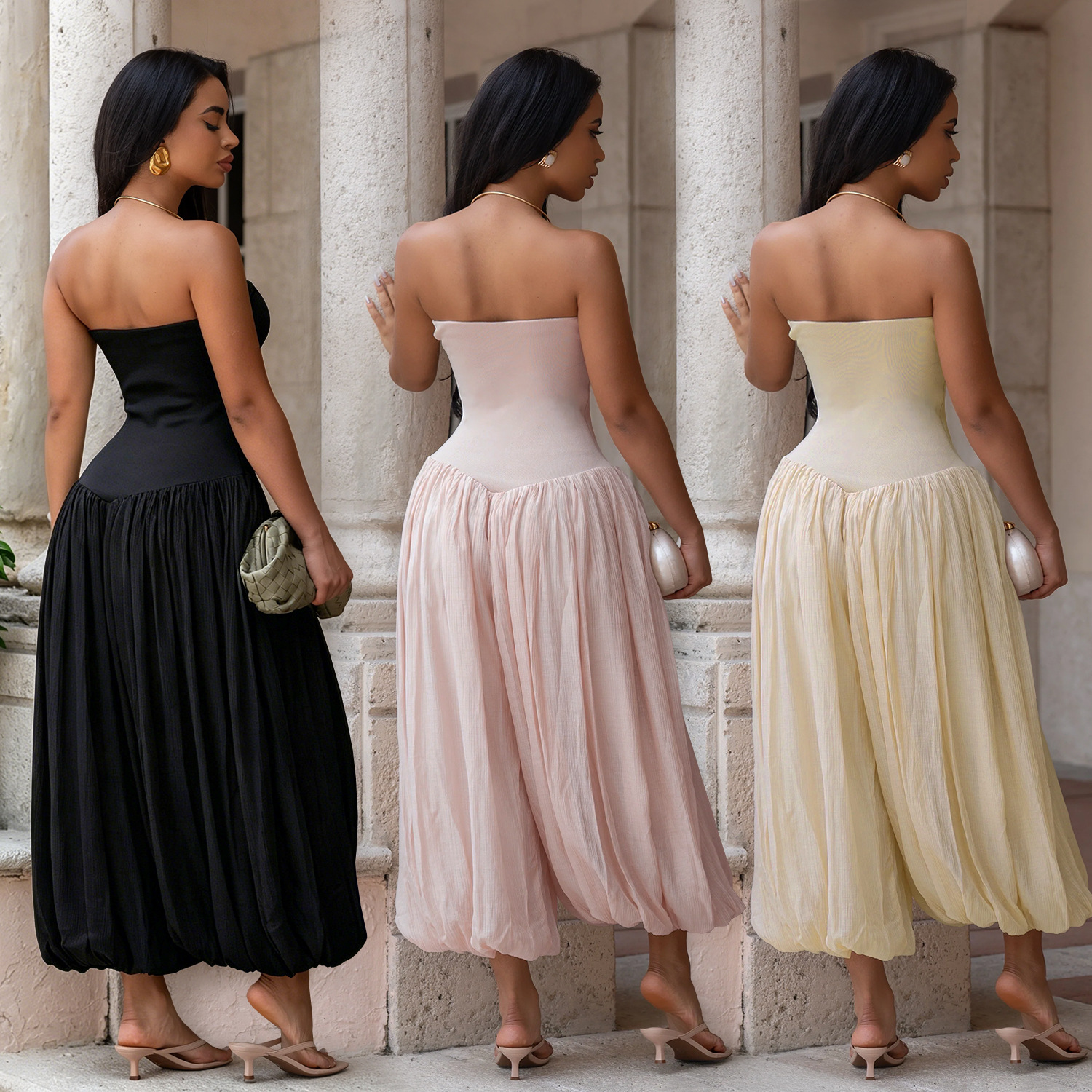 Solid Tube Strapless Women's Jumpsuits and Rompers Summer Clothes Sleeveless Lantern Pants Party One Piece Club Outfits