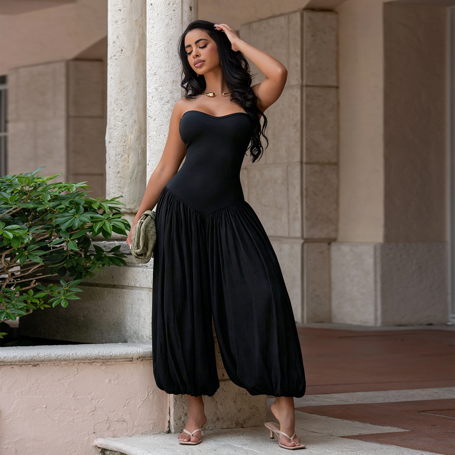 Solid Tube Strapless Women's Jumpsuits and Rompers Summer Clothes Sleeveless Lantern Pants Party One Piece Club Outfits