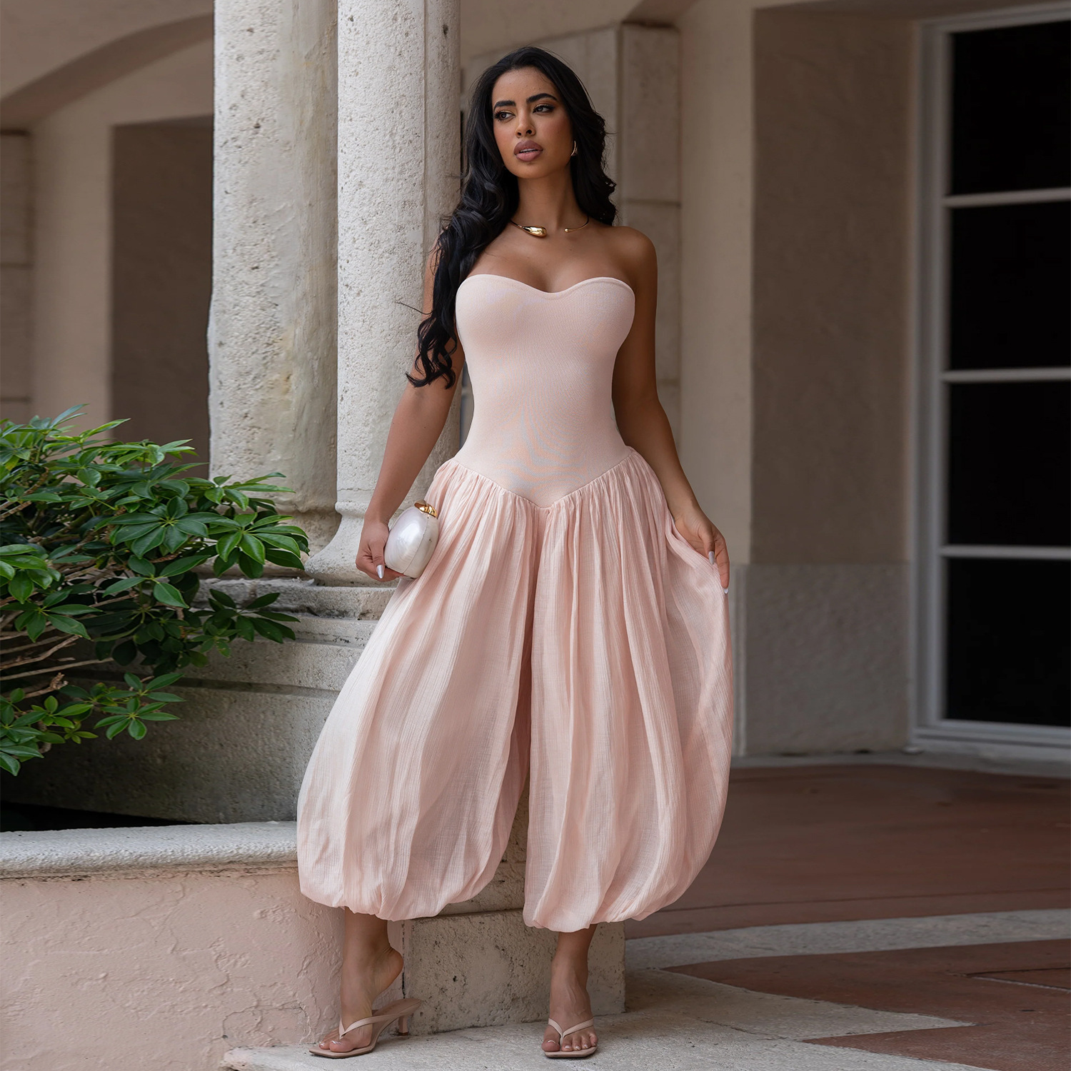Solid Tube Strapless Women's Jumpsuits and Rompers Summer Clothes Sleeveless Lantern Pants Party One Piece Club Outfits