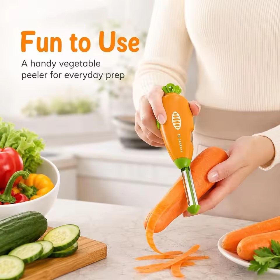 2 in 1 Vegetable Fruit Peeler Carrot Shape Potato Peeler with Fruit Knife Portable Kitchen Peeling Tool for Carrot Potato Fruit