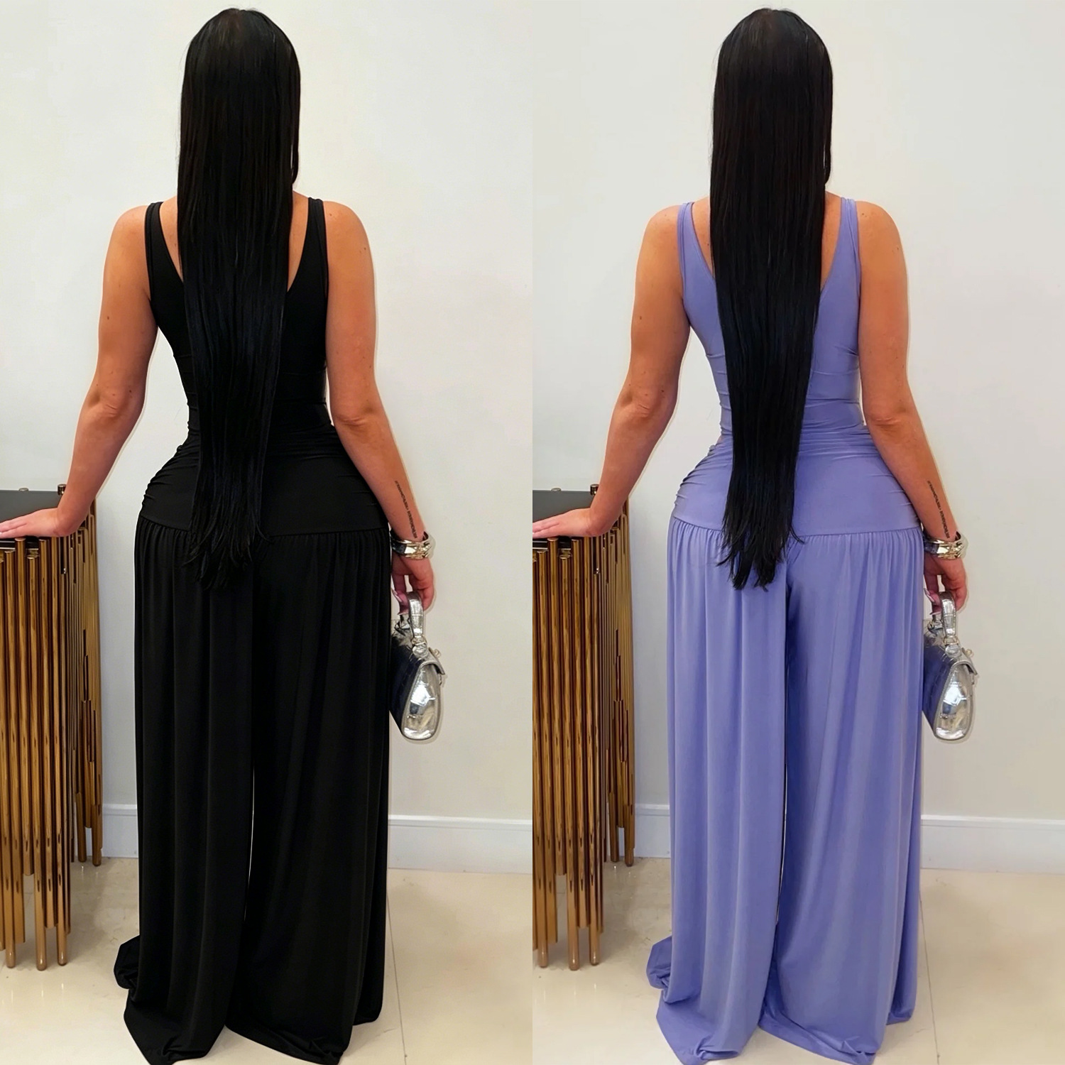 2026 Solid Color Jumpsuits Women Streetwear U-Neck High Waist Slim Wide Leg Pants Sexy Spice Casual Jumpsuit Y2K