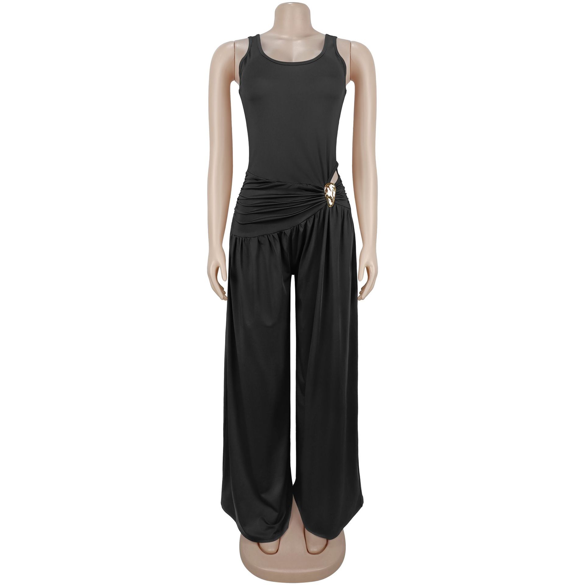 2026 Solid Color Jumpsuits Women Streetwear U-Neck High Waist Slim Wide Leg Pants Sexy Spice Casual Jumpsuit Y2K