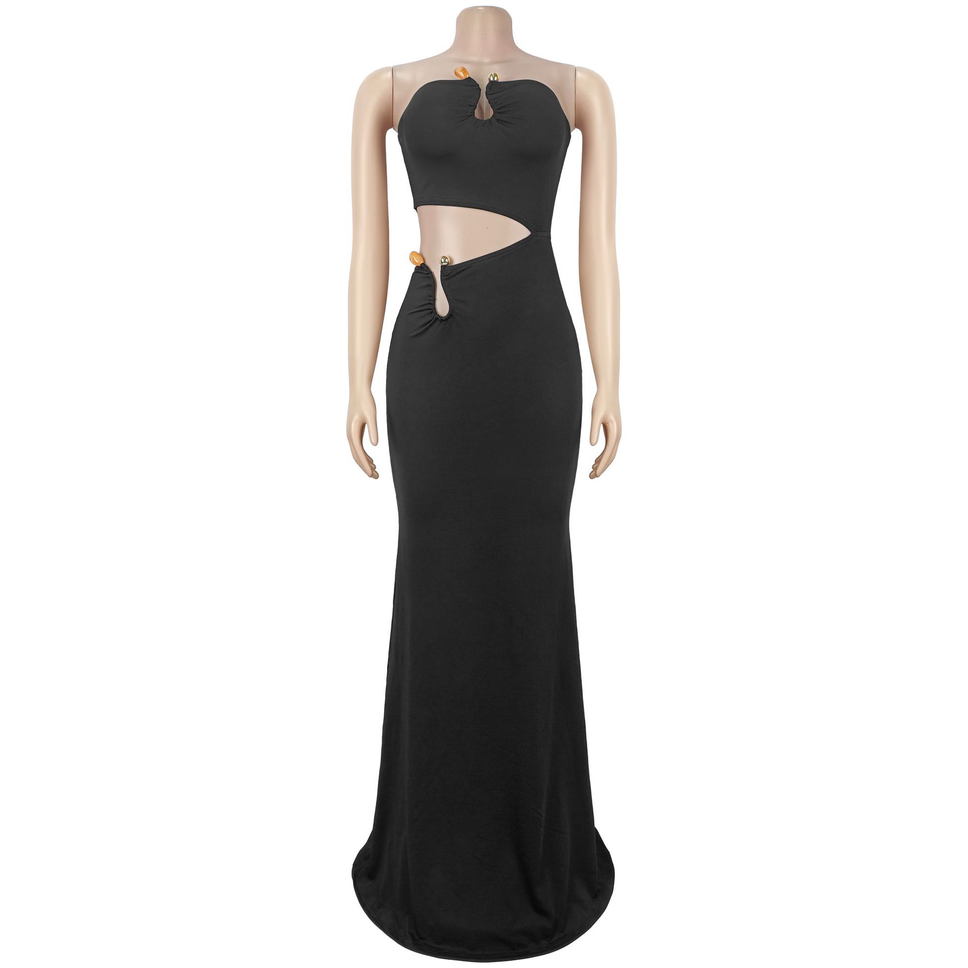 Sexy Strapless Party Dress Woman for Birthday Cut Out Sheath Slim Club Wear Night Out Bodycon Long Dress Vestidos Elegantes