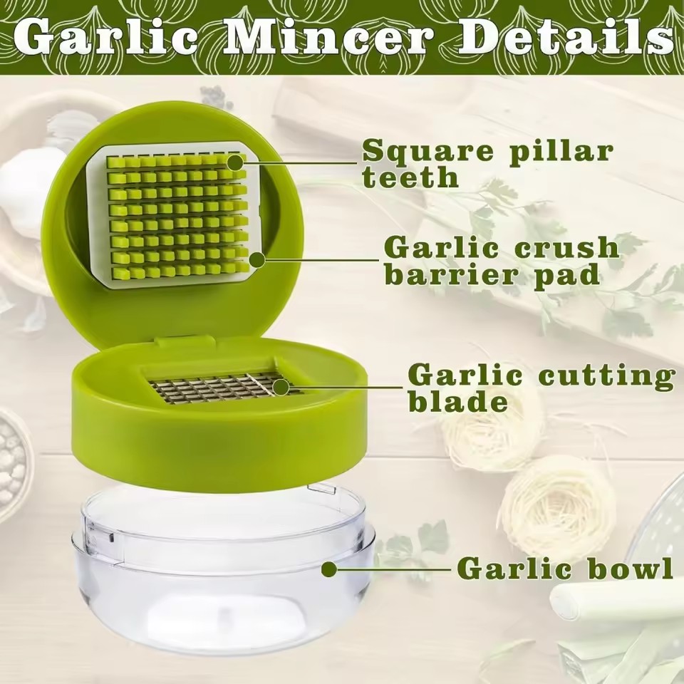1PC Multifunctional Garlic Press Manual Mincer,PET and Stainless Steel Garlic Slicer Handheld Ginger Masher with Storage Case