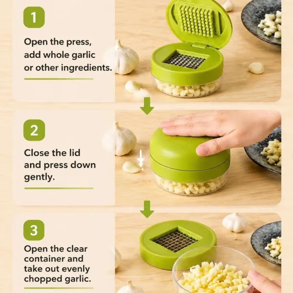 1PC Multifunctional Garlic Press Manual Mincer,PET and Stainless Steel Garlic Slicer Handheld Ginger Masher with Storage Case