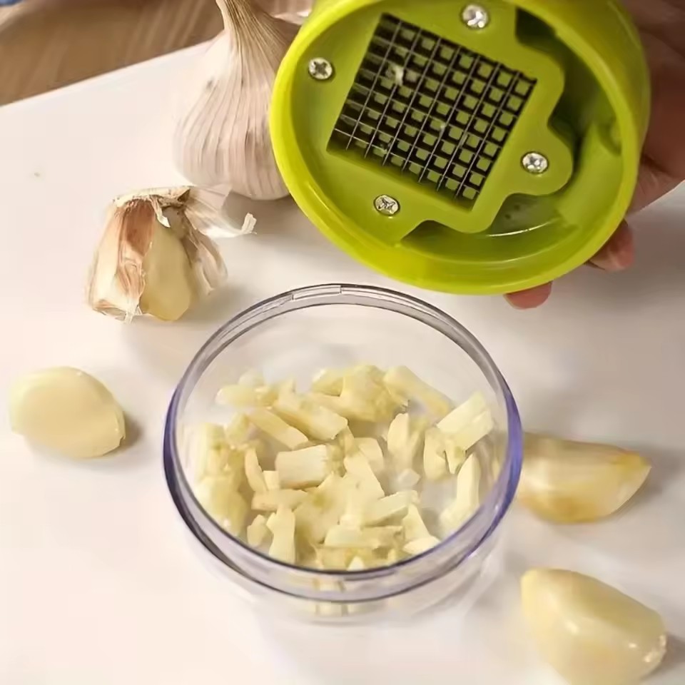 1PC Multifunctional Garlic Press Manual Mincer,PET and Stainless Steel Garlic Slicer Handheld Ginger Masher with Storage Case