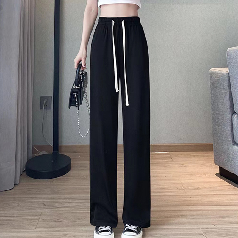 Spring Summer Women Ankle-Length Wide Leg Pants Casual Elastic Waist Loose Ice Silk Pants Trousers Sweatpants Female Clothing