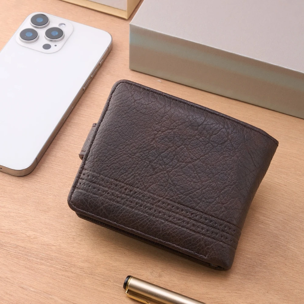 Men's Slim Leather Wallet, Quality Zipper Purse with Coin Pocket, Male Business Casual Short Multi-Card Holder for Daily Use