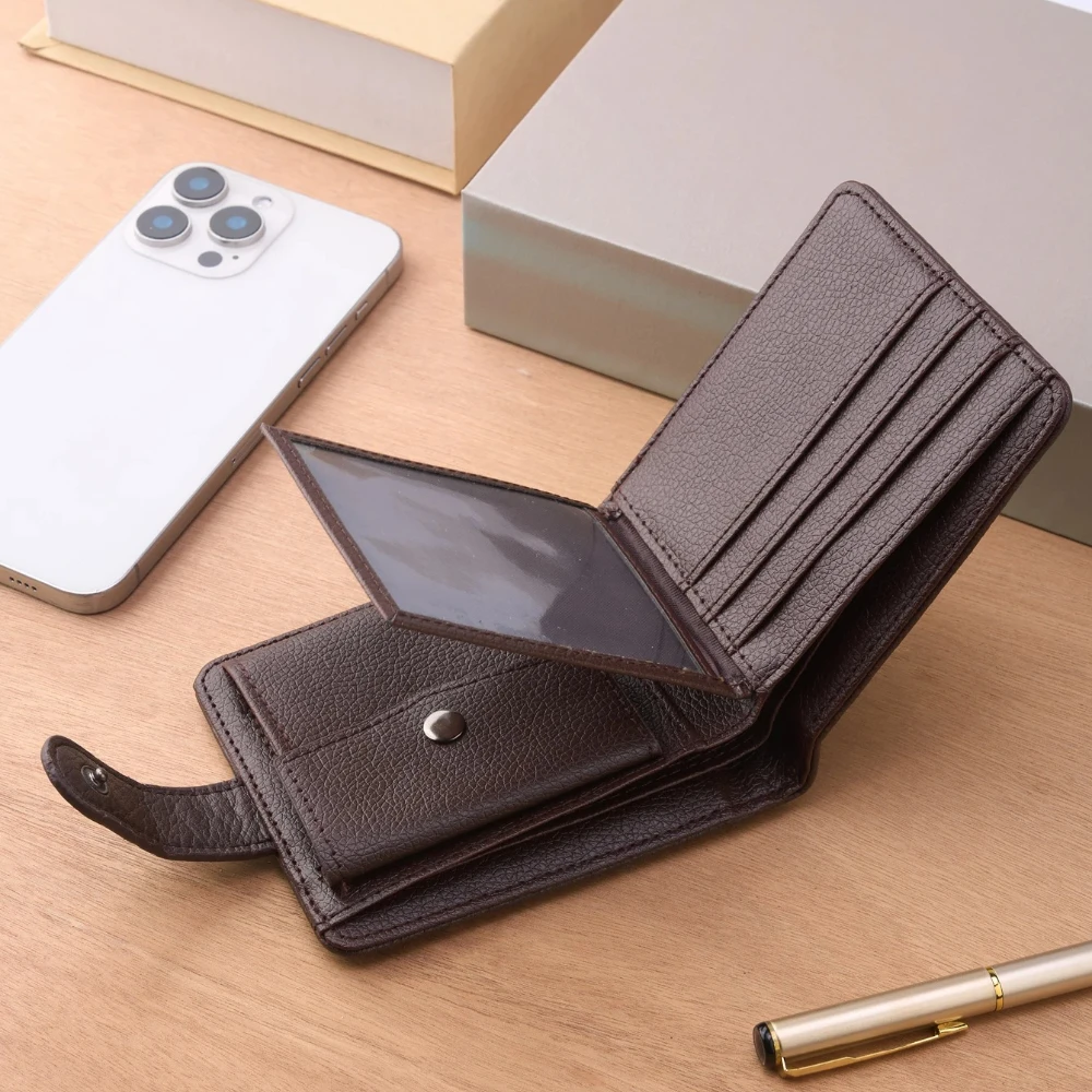 Men's Slim Leather Wallet, Quality Zipper Purse with Coin Pocket, Male Business Casual Short Multi-Card Holder for Daily Use