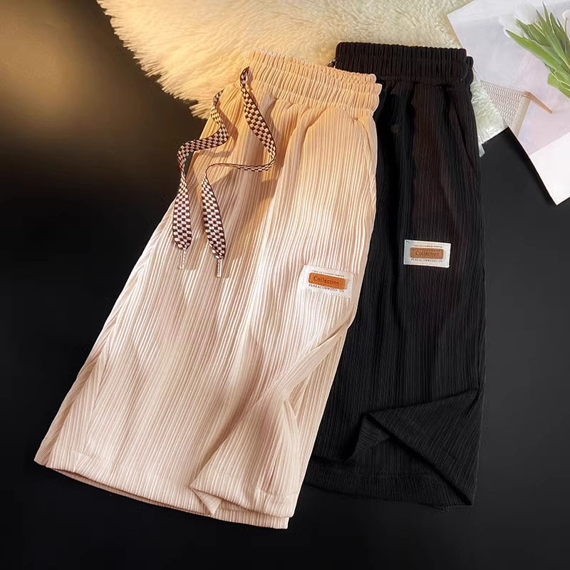 2026 New Summer Thin Men's Casual Beach Shorts Baggy Striped Breathable Sports Short Men Jogging Knee Length Pants Sweatpants
