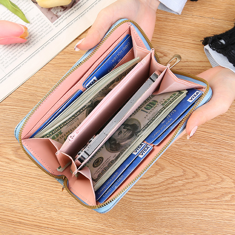 Women's new fashion trend long zipper handbag with enlarged phone bag embossed design  simple and versatile women's wallet
