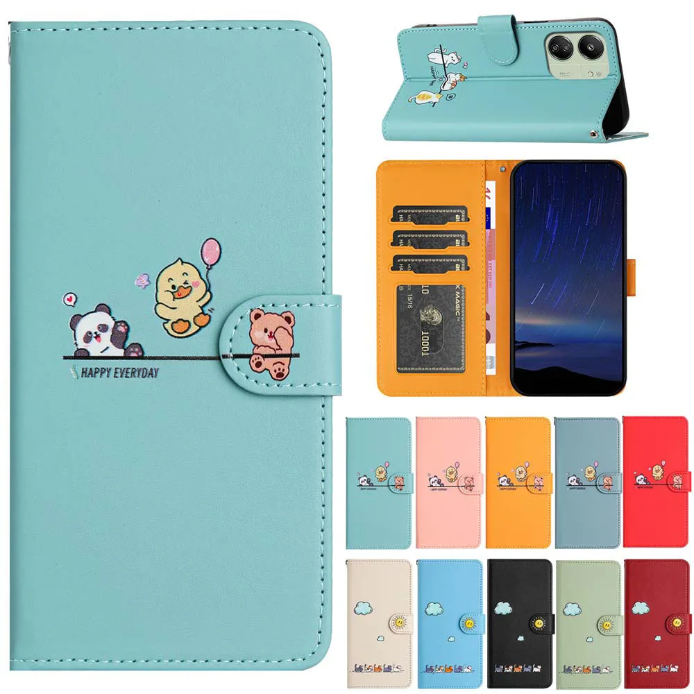 Cartoon Pattern Flip Leather Case For iPhone 13 12 14 Pro Max mini 13Pro 14Pro Wallet Phone Back Cover Etui