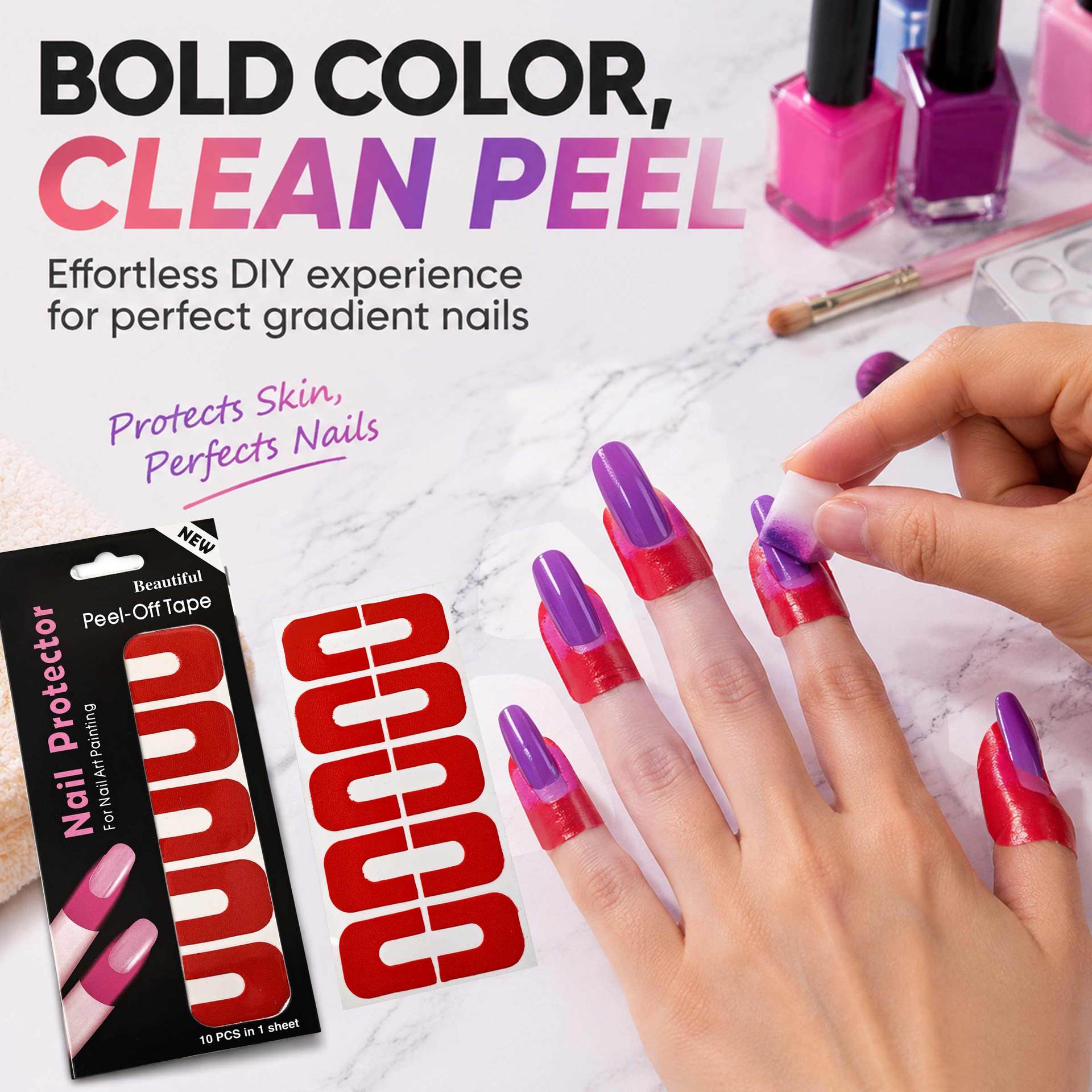 10Pcs Colorful Nail Polish Protector For Fingers UV Protection Tape U Shape Peel Off Nail Polish Finger Guards Barrier Stickers