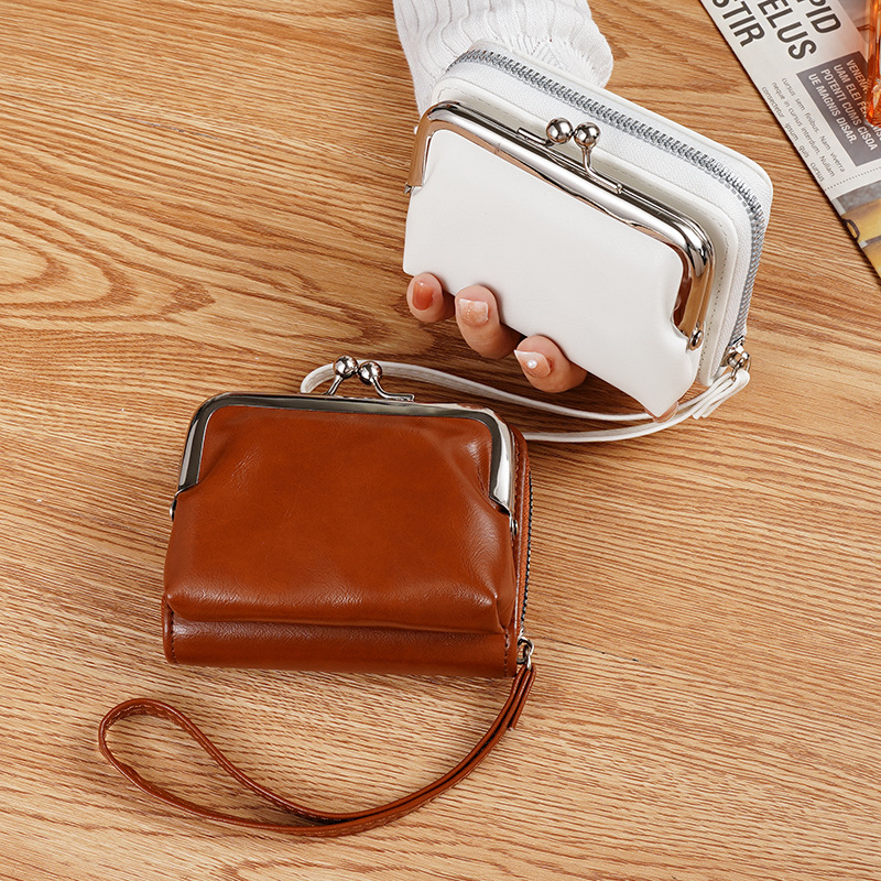 Ladies' new fashionable casual versatile trendy buckle coin purse 4-inch zipper clip bag light luxury handbag retro bag