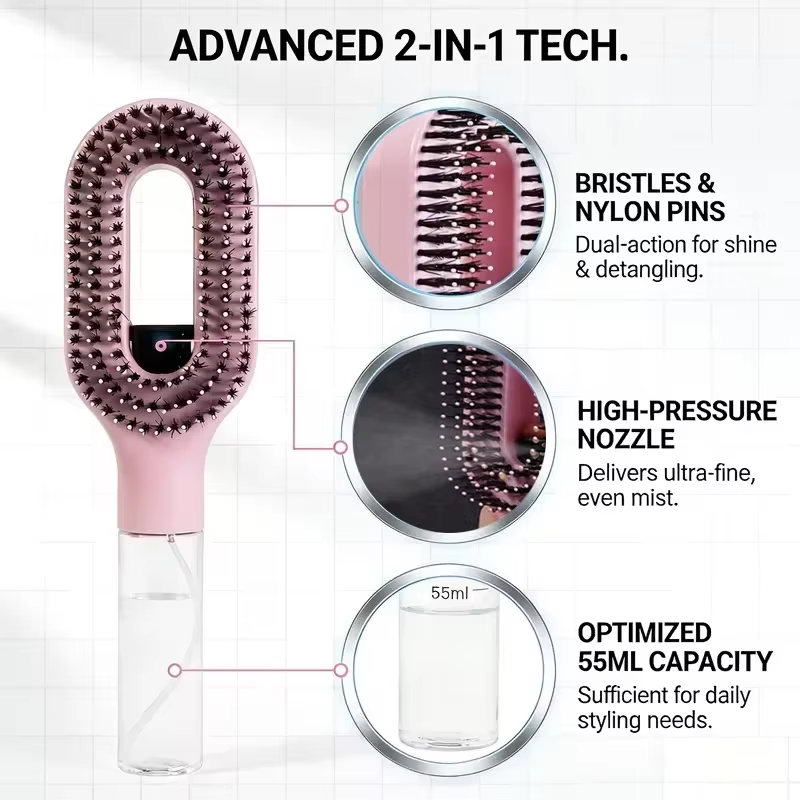 2in1 Sprayer Comb Detangling Scalp Massage Hairbrush with Spray Bottle Essential Oil Water Mist Spray Brush Anti-static Summer
