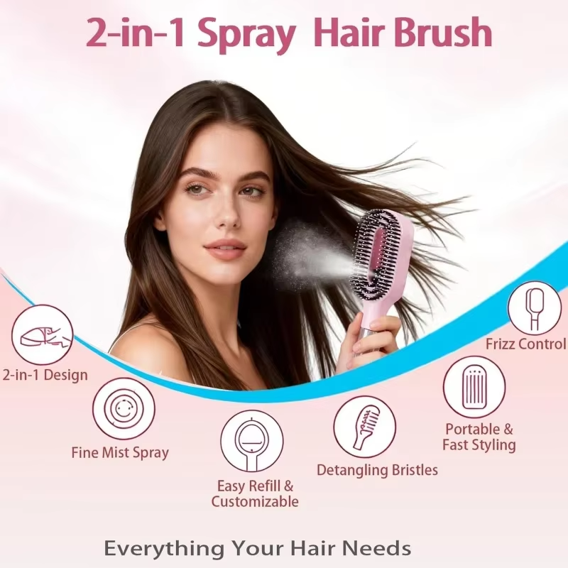 2in1 Sprayer Comb Detangling Scalp Massage Hairbrush with Spray Bottle Essential Oil Water Mist Spray Brush Anti-static Summer